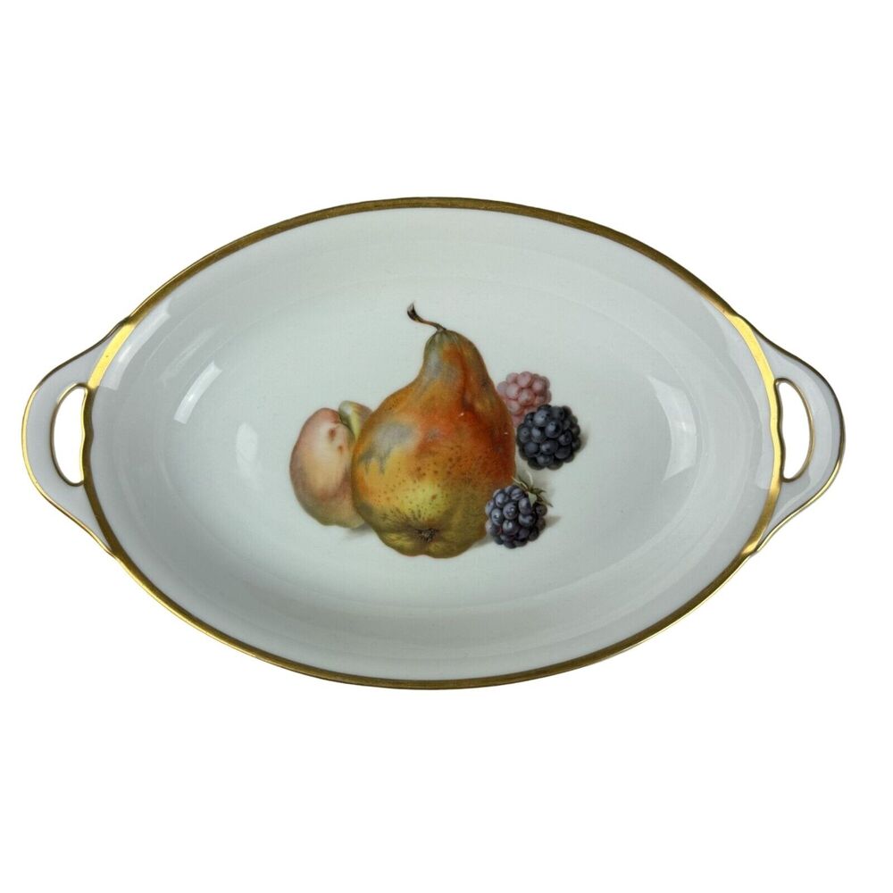 Thomas Bavaria Oval Porcelain Serving Bowl With Fruit Design & Gold Trim